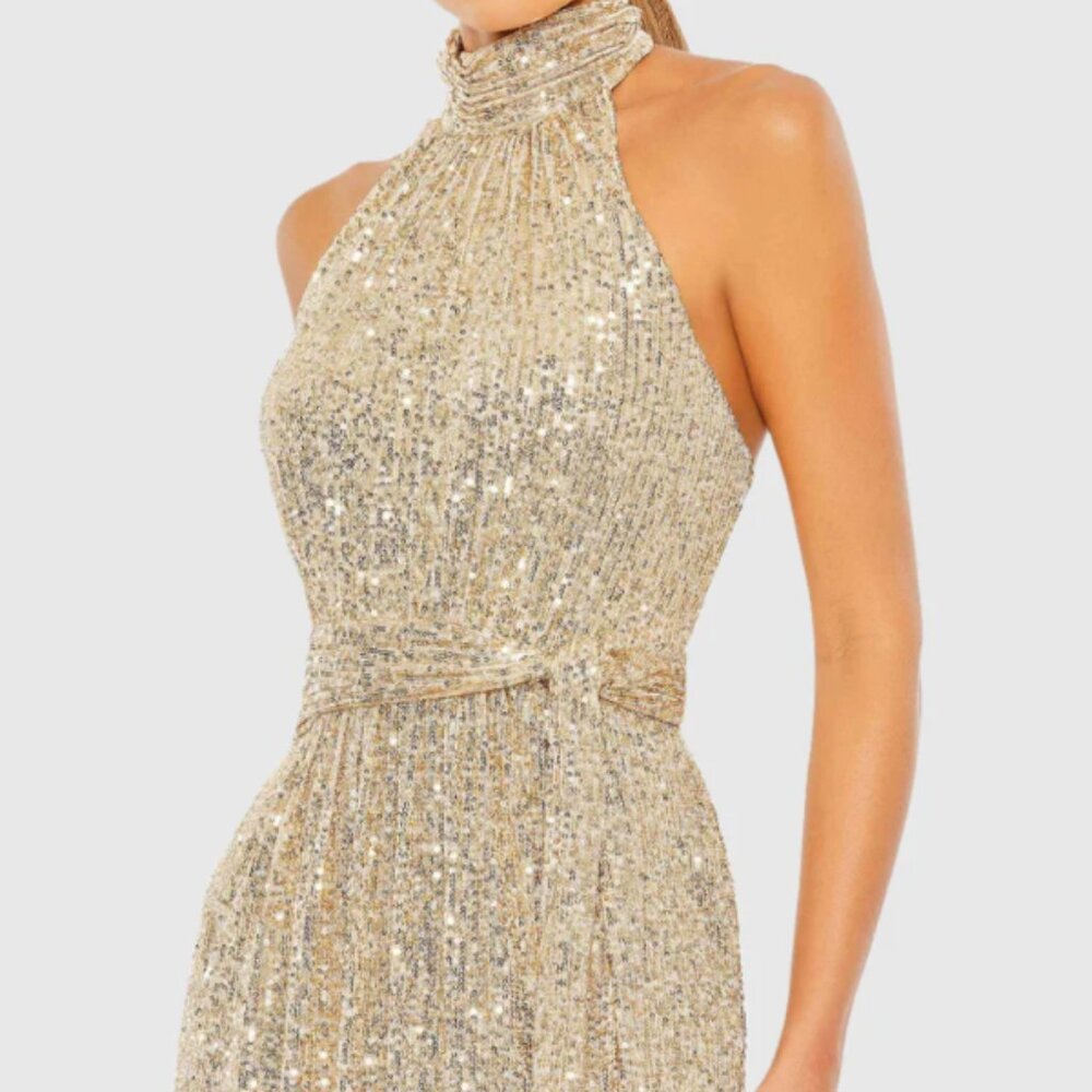 Mac Duggal Gold Sequin Maxi Dress